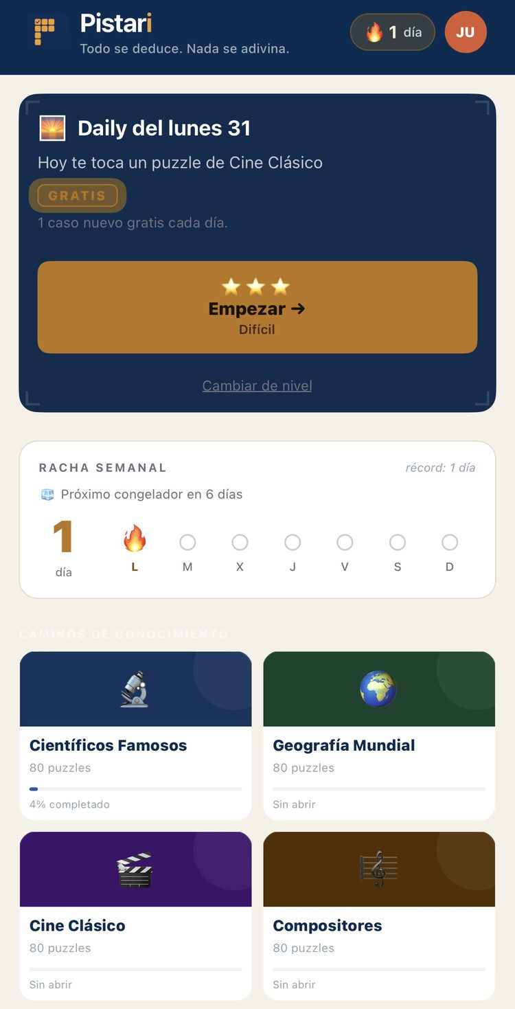 Pistari home screen