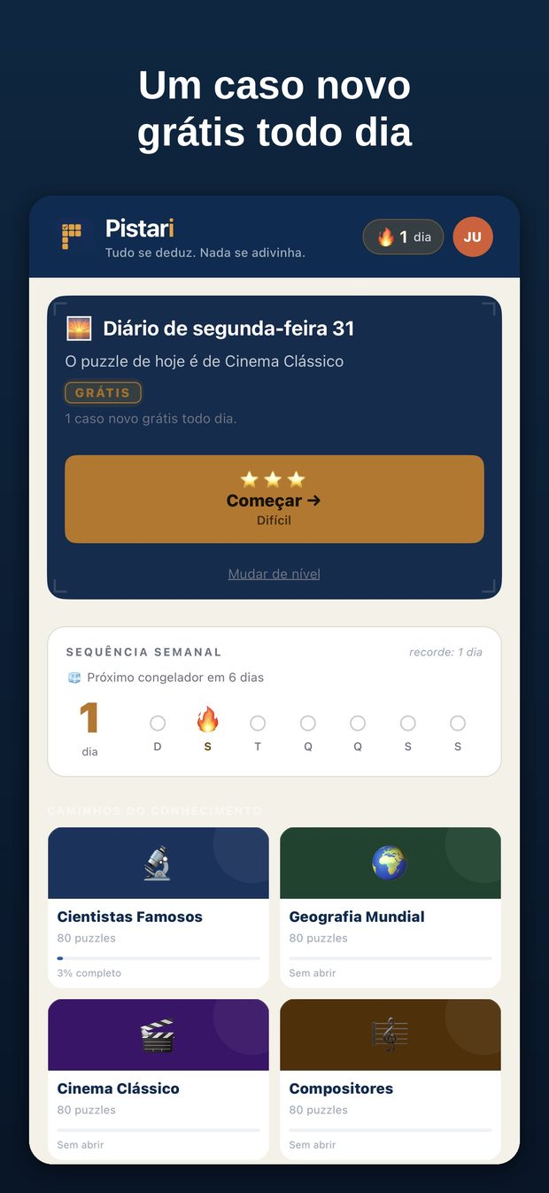 Um caso novo grátis todo dia