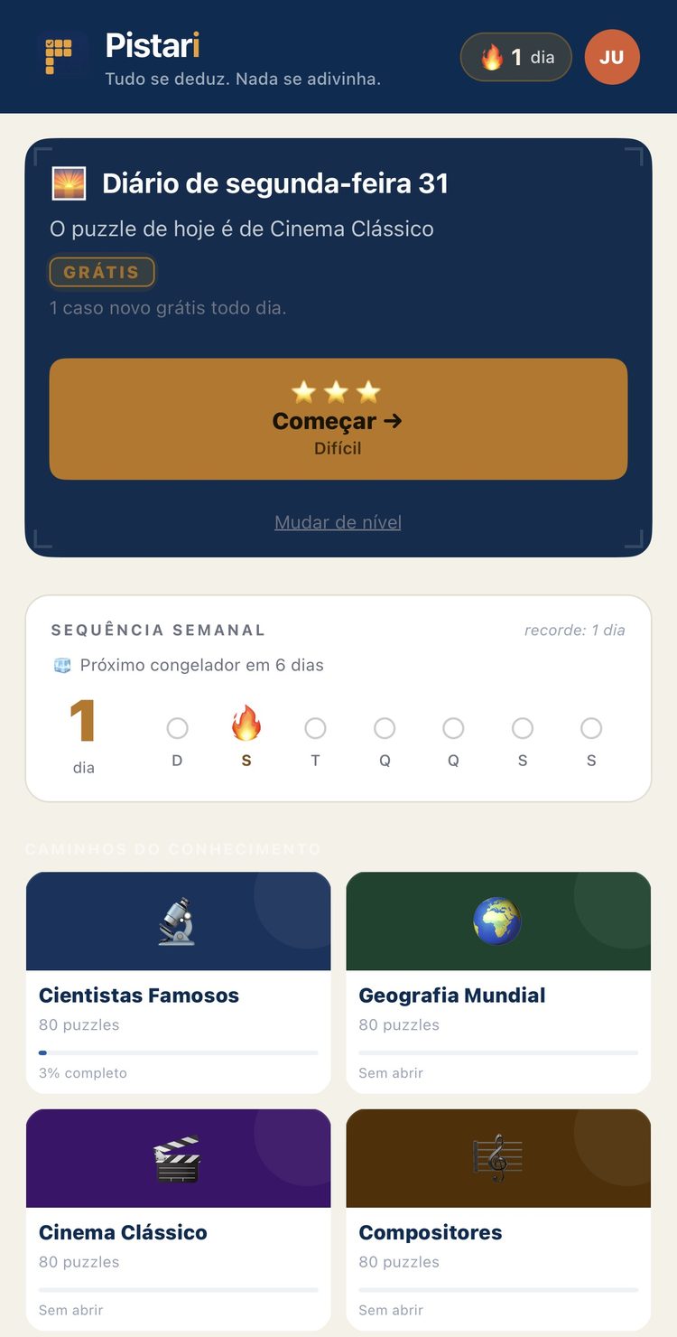 Pistari home screen